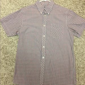 Ben Sherman red gray and white plaid short sleeve